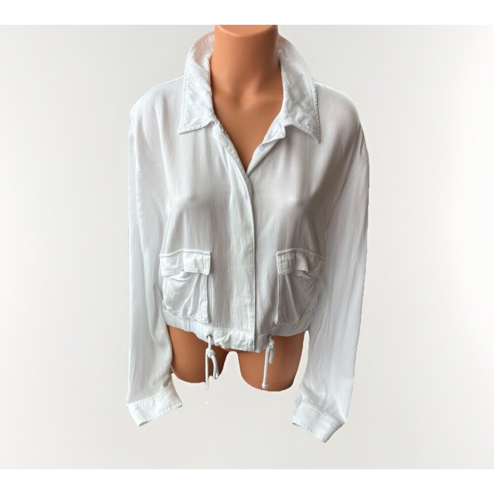 Splendid White Boxy Crop Jacket Size L Viscose Patch Pockets Snap